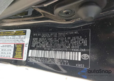 2012 Toyota Camry Le z USA, uszkodzony, nr VIN 4T1BF1FKXCU045770